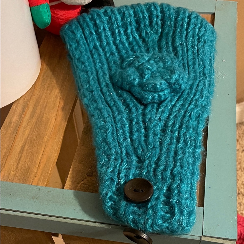 Teal Knit Headband with Button